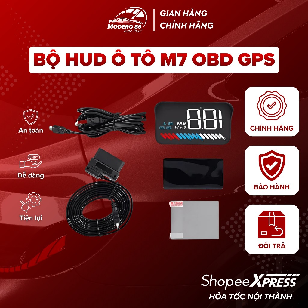 HUD M7 - Hiển Thị Tốc Độ Và Thông Tin Trên Kính Lái, Kết Nối OBD GPS, M7 Tốc Độ Cao