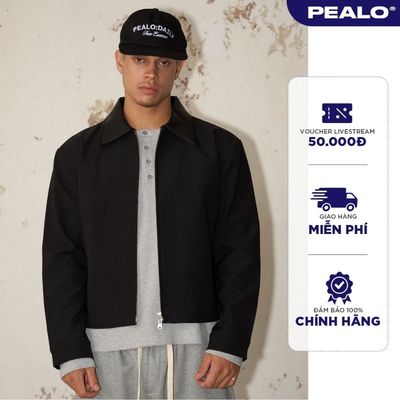 Áo khoác zip kaki kéo khoá phối cổ da PEALO ss25 chất liệu cao cấp from crop - Rhythm Jacket SPT4
