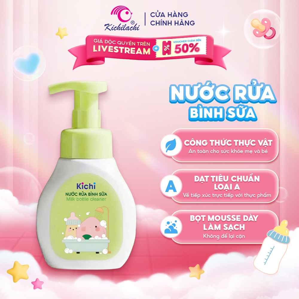 Nước rửa bình sữa Kichilachi, vệ sinh làm sạch bình sữa, các dụng cụ cho bé…