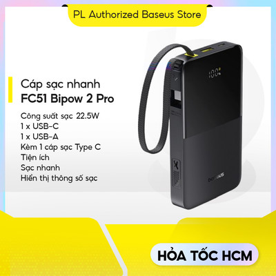 Sạc dự phòng Baseus Enerfill 22.5W FC51 Bipow 2 Pro 20000mAh Type-C Built-in Cable, 2C+1A