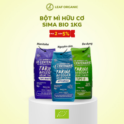 Bột mì hữu cơ Sima Bio 1kg các loại nguyên cám, đa dụng, Manitoba