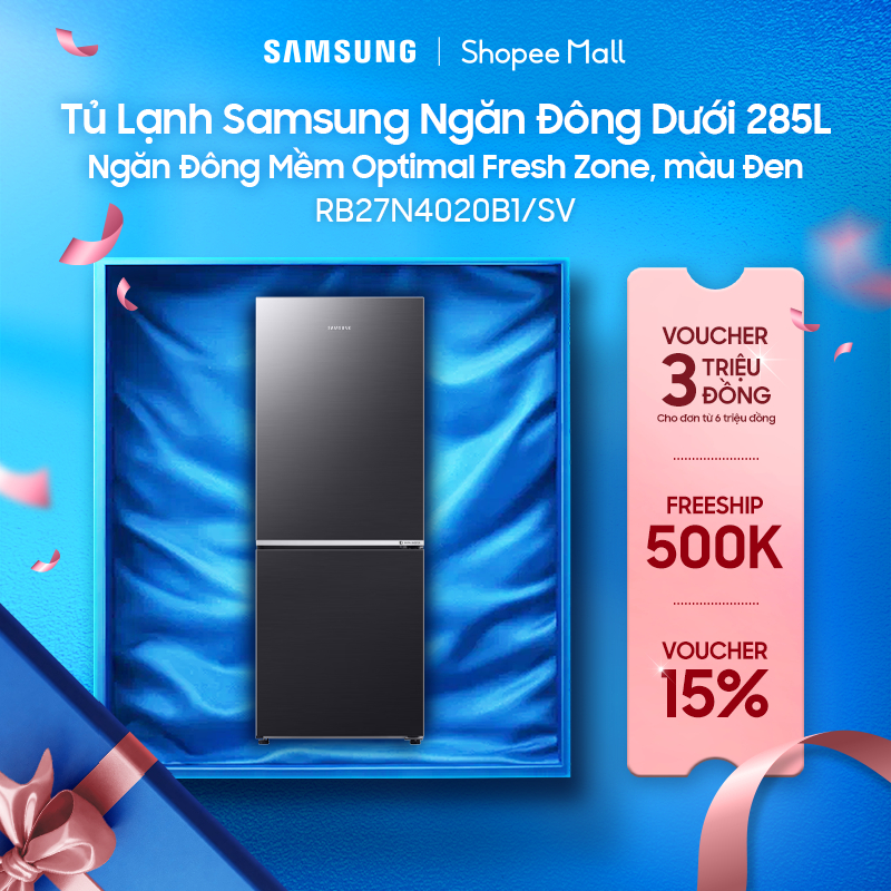 Tủ Lạnh Samsung Ngăn Đông Dưới 285L RB27N4020B1/SV - Ngăn Đông Mềm Optimal Fresh Zone, màu Đen