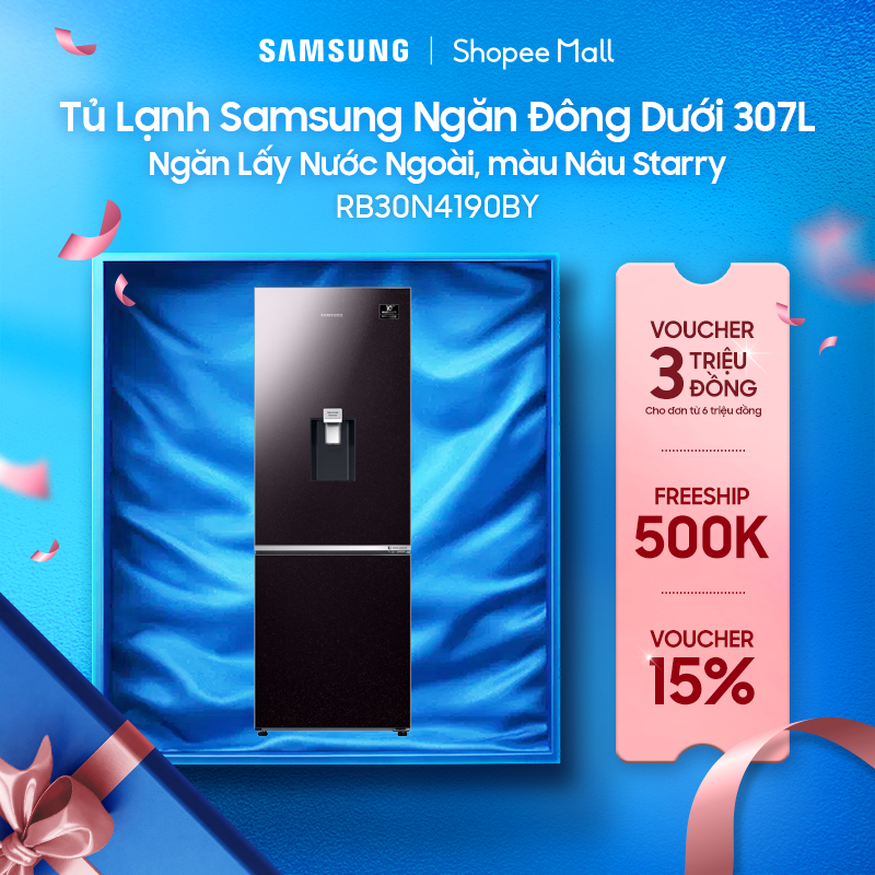 Tủ Lạnh Samsung Ngăn Đông Dưới 307L RB30N4190BY - Ngăn Lấy Nước Ngoài, màu Nâu Starry