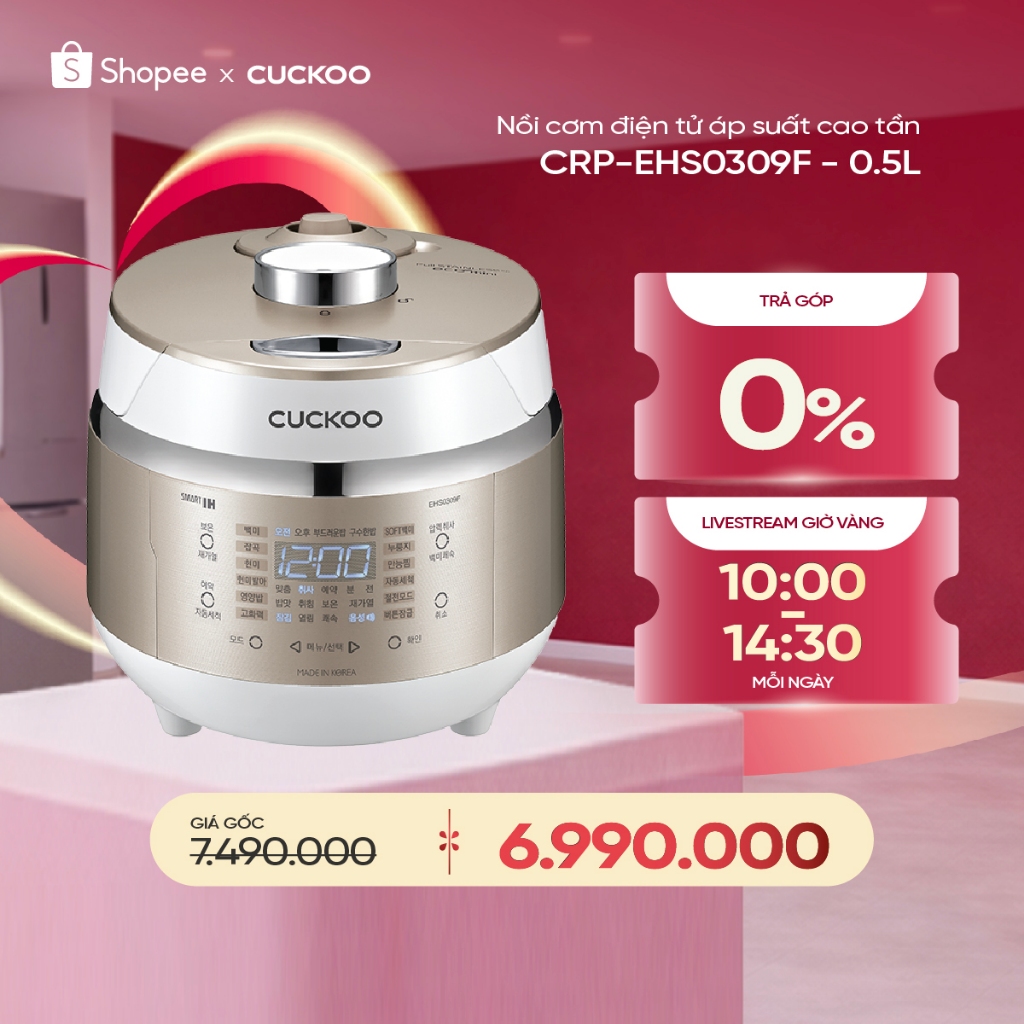 Nồi Cơm Điện Tử Áp Suất Cao Tần Mini 0.5L CRP-EHS0309F/WHGOVNCV- Bản Quốc Tế - Hàng chính hãng Cucko