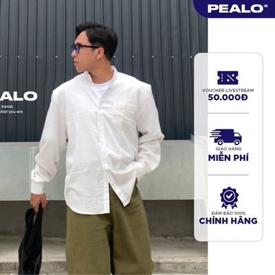 Áo sơ mi PEALO cổ tàu chất đũi xước form rộng thoải mái SPT2