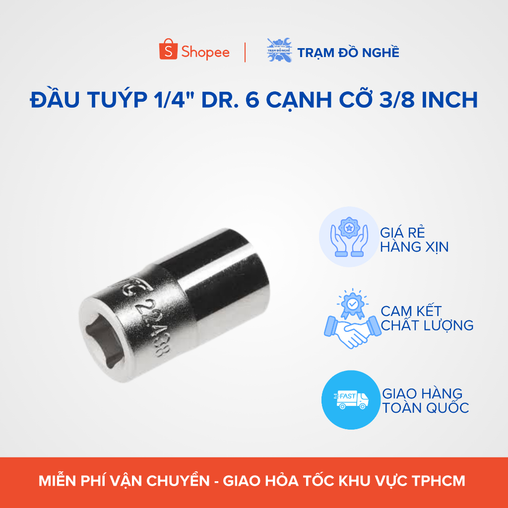 Đầu tuýp (socket) JTC 22438 — 1/4″ drive, 6 cạnh (6-point), hệ inch