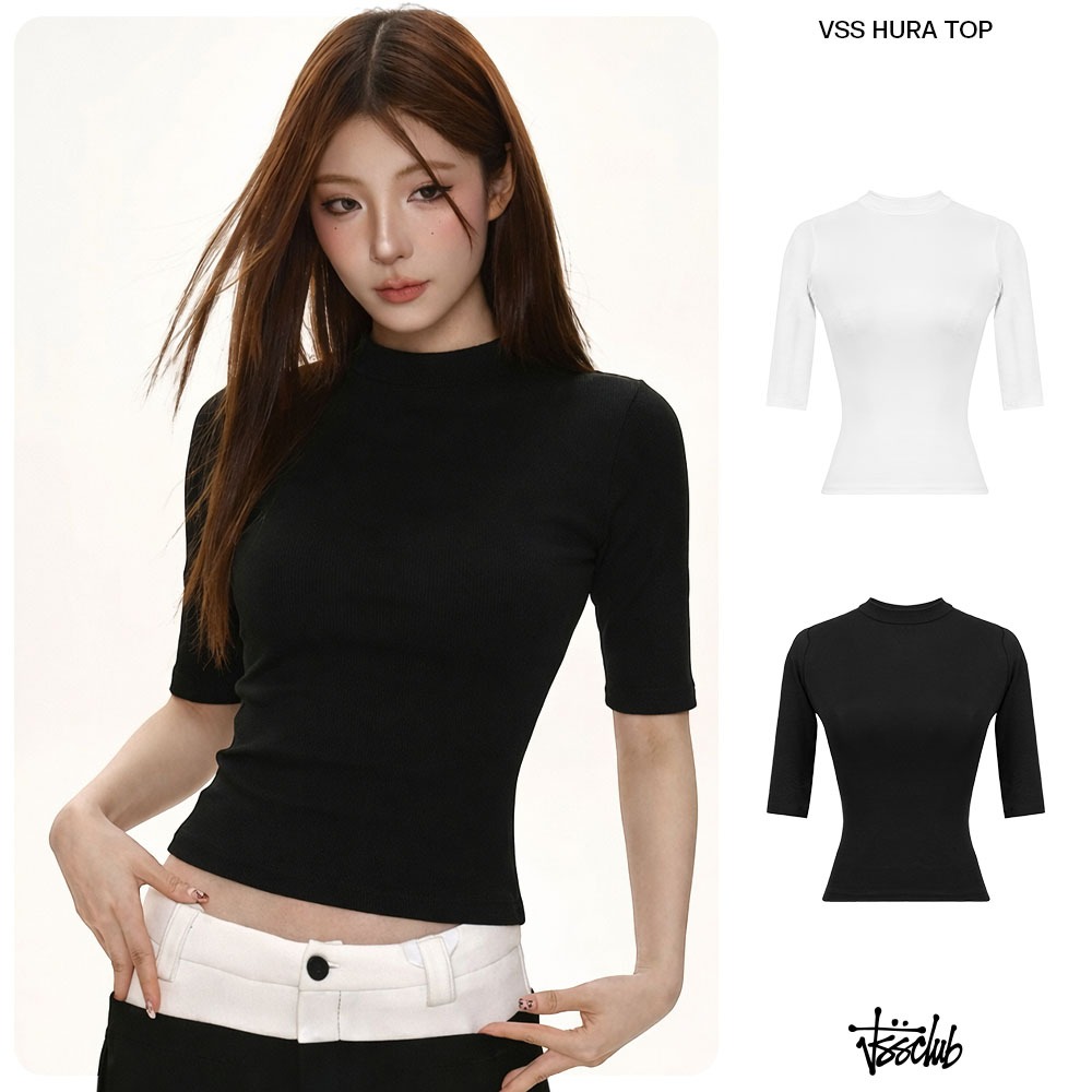 Áo Thun Tay Lửng Nữ VSS Cổ Lọ Hack Dáng Form Ôm Body Chiết Eo Chất Co Giãn Mềm Mịn  - ATL01