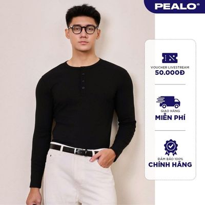 Áo thun gân dài tay Henley PEALO cổ cúc chất liêu cotton thấm hút mồ hôi SPT4