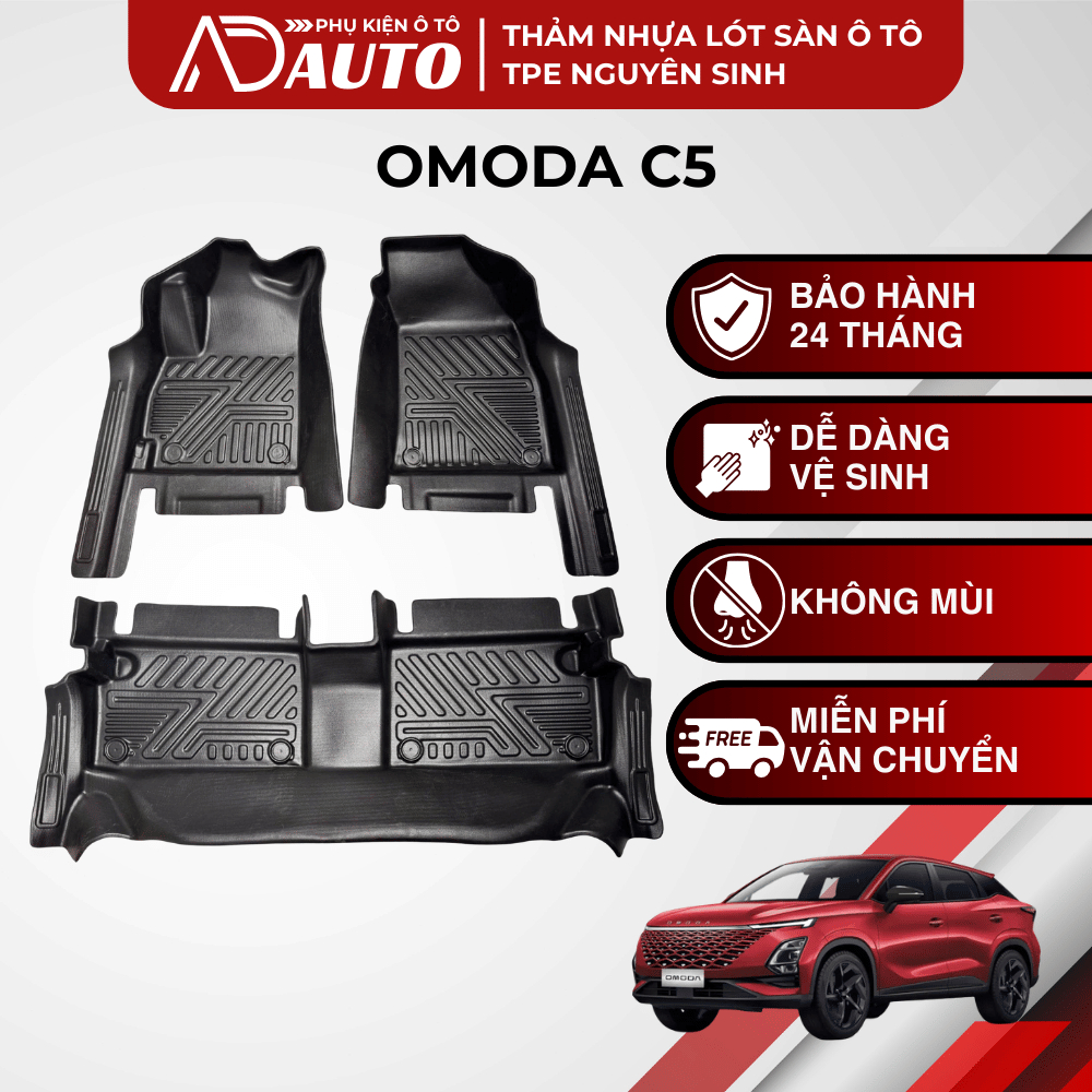 Thảm Lót Sàn Ô Tô Omoda C5, Thảm Lót Sàn AD AUTO Đúc Khuôn Nhựa Tpe Cao Cấp, An Toàn, Bền Đẹp