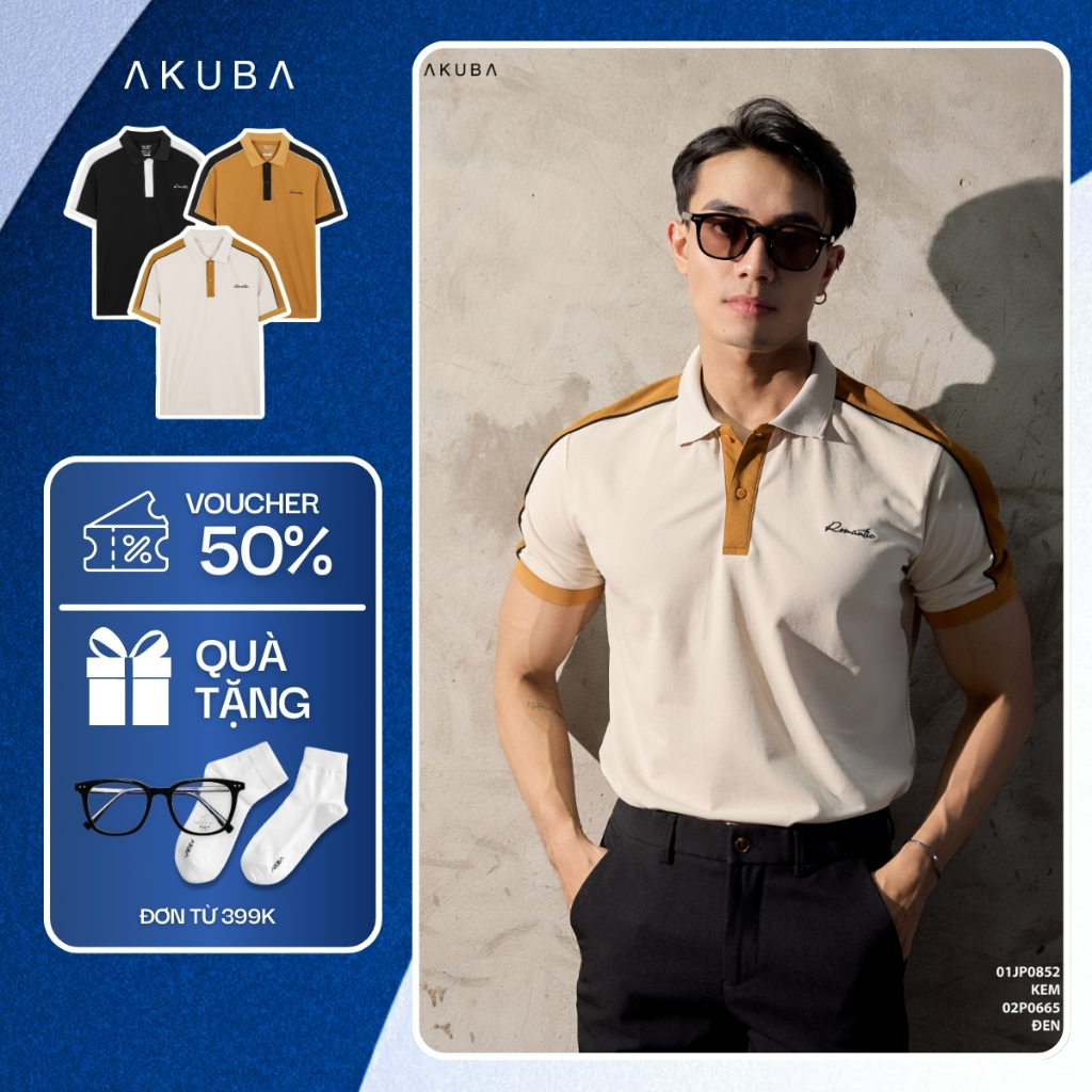 Áo polo AKUBA tay ngắn form slimfit vừa vặn dành cho nam | 01JP0852