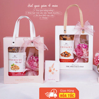 [HỘP TỰ GẤP] Set Quà Tặng 8/3 – Hoa Khô Cao Cấp & Hạt Dinh Dưỡng, Tặng Mẹ, Người Thương, Nhân Viên.