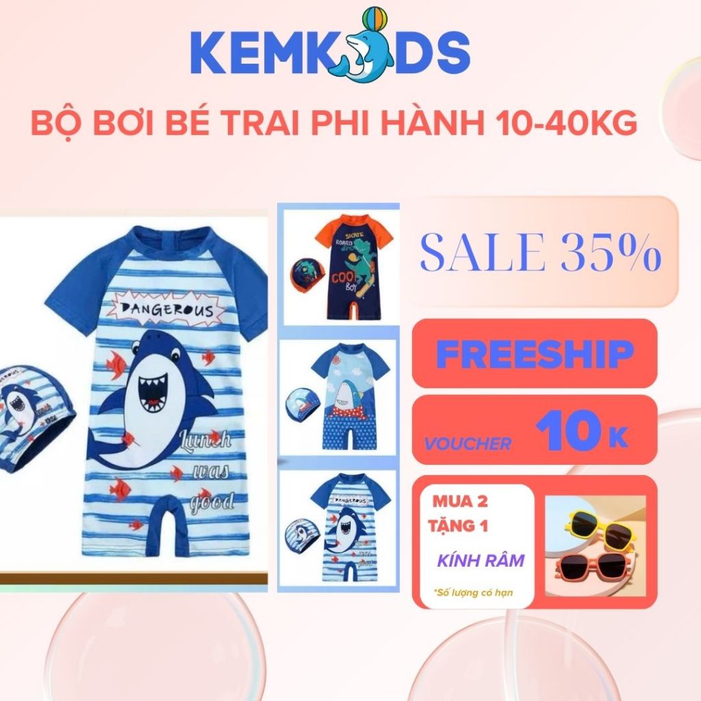 Bô bơi cho bé KEMKIDS B033 12-32kg họa tiết cá cho bé đi biển