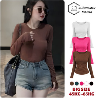 Áo Thun Nữ Dài Tay Basic MIMISA Cổ Tròn Chất Thun Tăm Lạnh Co Giãn 4 Chiều Áo Thun Ôm Body D60
