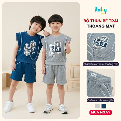 Bộ quần áo bé trai ILABY phong cách hiphop chất thun tổ ong cao cấp mix dây cá tính size 9-35kg [3405]