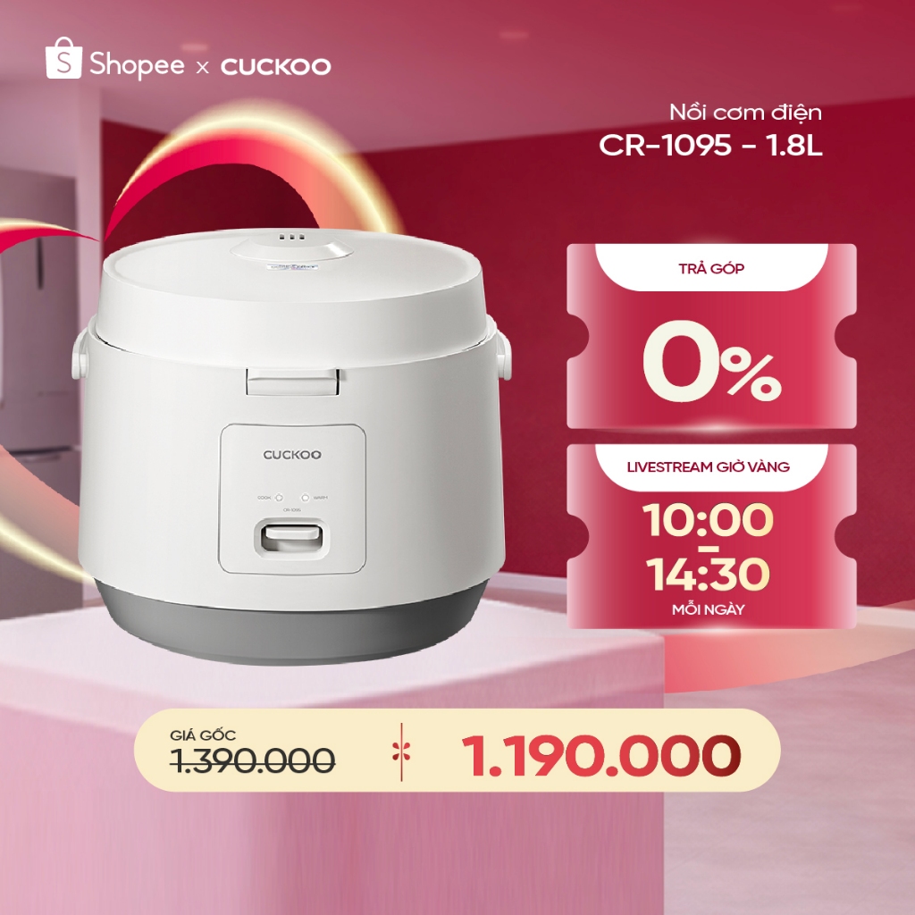 Nồi cơm điện Cuckoo 1.8L CR-1095 màu trắng- Công nghệ nhiệt 3D - bản quốc tế tiếng Anh - Hàng chính hãng Cuckoo Việt Nam