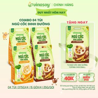 Combo 04 túi ngũ cốc dinh dưỡng Vinasoy Topping Hạnh Nhân/Chocoball (4 túi | 60 gói x 25g | 375gx4)
