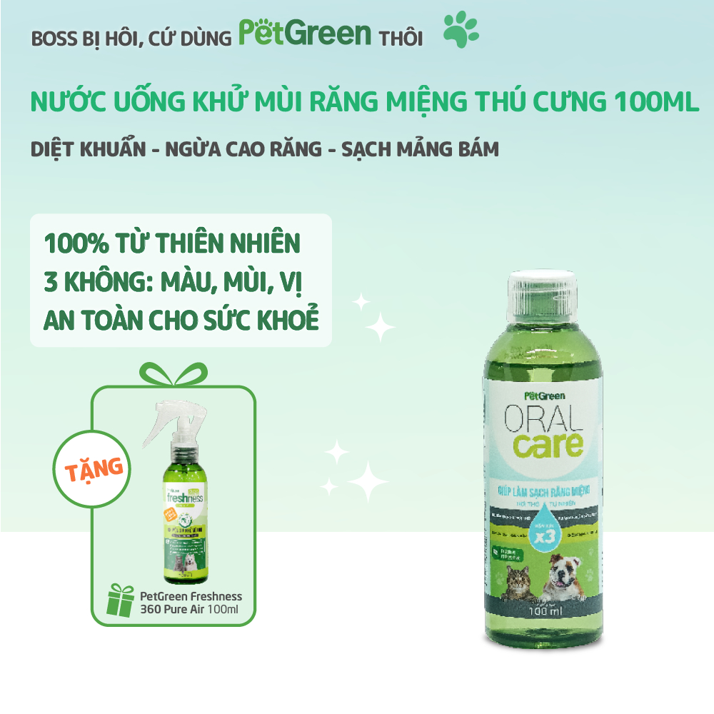 Nước Uống Khử Mùi Răng Miệng Thú Cưng PetGreen Oral Care 100ml – Sạch Cao Răng Và Ngăn Ngừa Mảng Bám