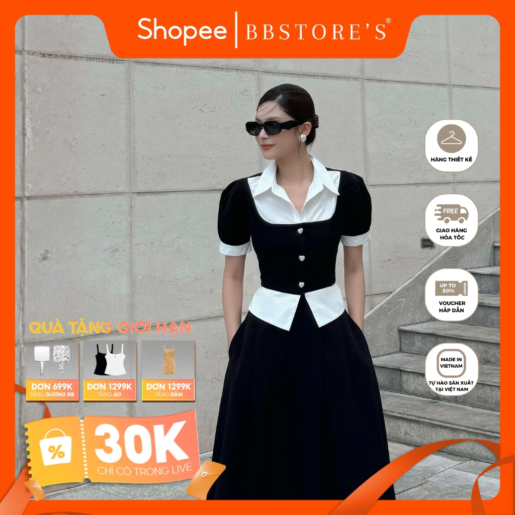 BBSTORE’S Áo Kiểu Tay Ngắn Phối Sơ Mi Thanh Lịch - A3773A