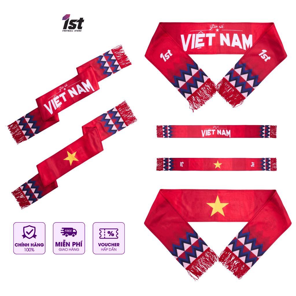 Khăn Cổ Động Bóng Đá Việt Nam 1995 1st Football Store - Giữ Ấm, Phối Đồ Đa Năng Nam Nữ - 100% Polyes
