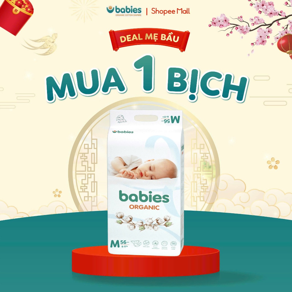Bỉm Dán/Bỉm Quần Babies Organic Thương Hiệu Việt, Siêu Mềm Mịn, Thấm Hút 1400ml, Đủ Size NB/S/M/L/XL/2X/3XL