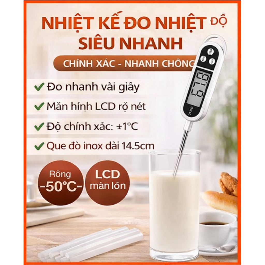 【FREESHIP】Nhiệt kế đo nhiệt độ thức ăn, nước uống, sữa, thịt, cá TP300 chính xác từ 1 - 300 độ
