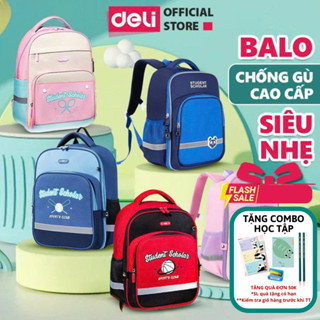 [TẶNG COMBO HỌC TẬP] Balo Chống Gù Deli - Cặp Cho Bé Tiểu Học Siêu Nhẹ Vải Oxford Chống Nước Bụi Hoạt Hình Dễ Thương Màu