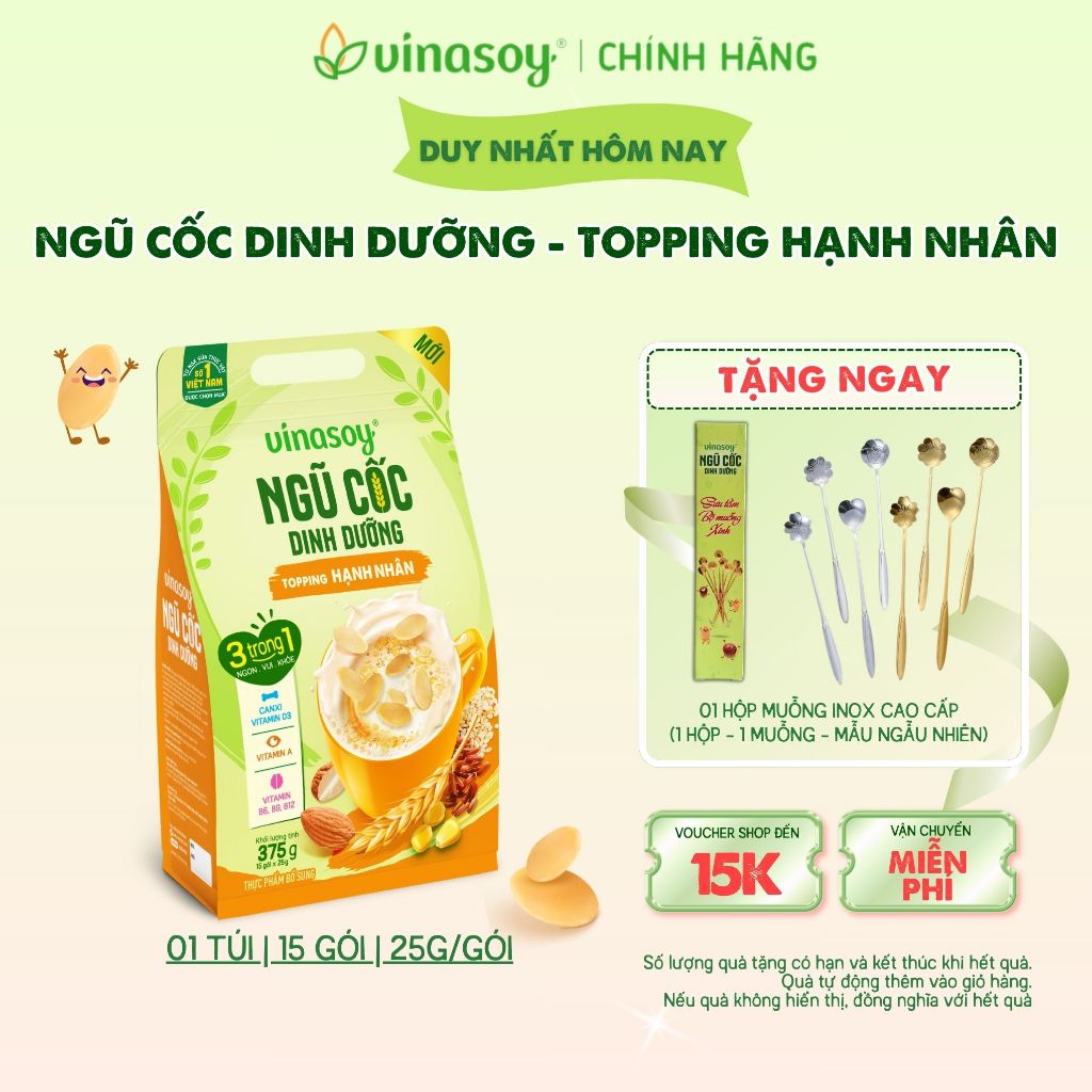 Túi ngũ cốc dinh dưỡng Vinasoy - Topping Hạnh Nhân (15 gói x 25g)