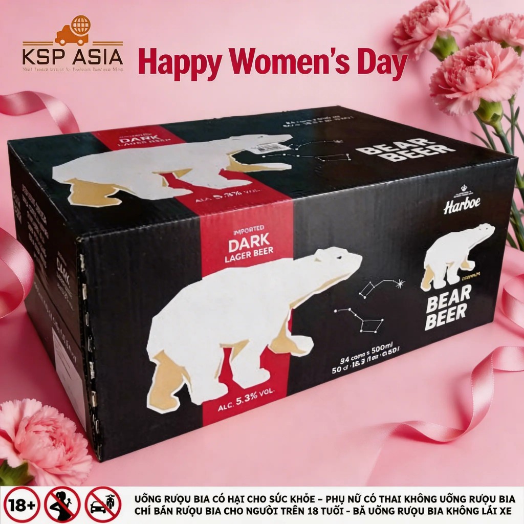 [HCM - HỎA TỐC] Bia Gấu Harboe Bear Beer Dark 5.3% thùng 24 lon 500ml