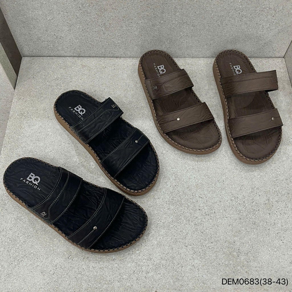 BQ | Dép lê nam size 38-43 Dép da bò hai quai khâu viền đế kếp siêu êm chân trẻ trung DEM0683