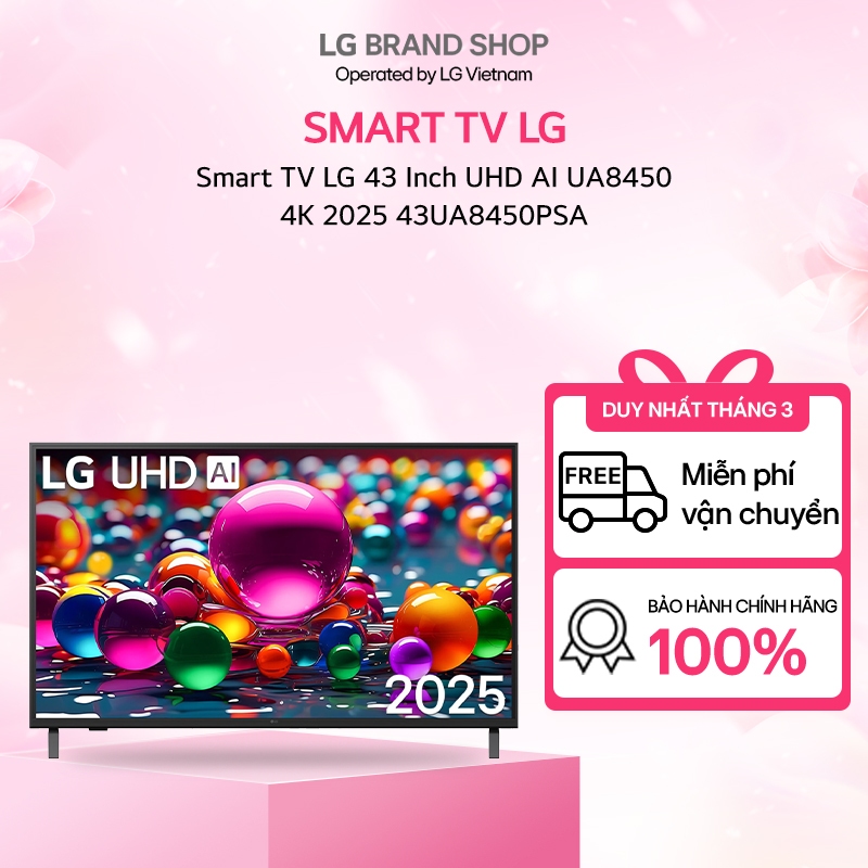 [Chỉ giao miền Trung] 43UA8450PSA - Smart TV LG 43 Inch UHD AI UA8450 4K 2025