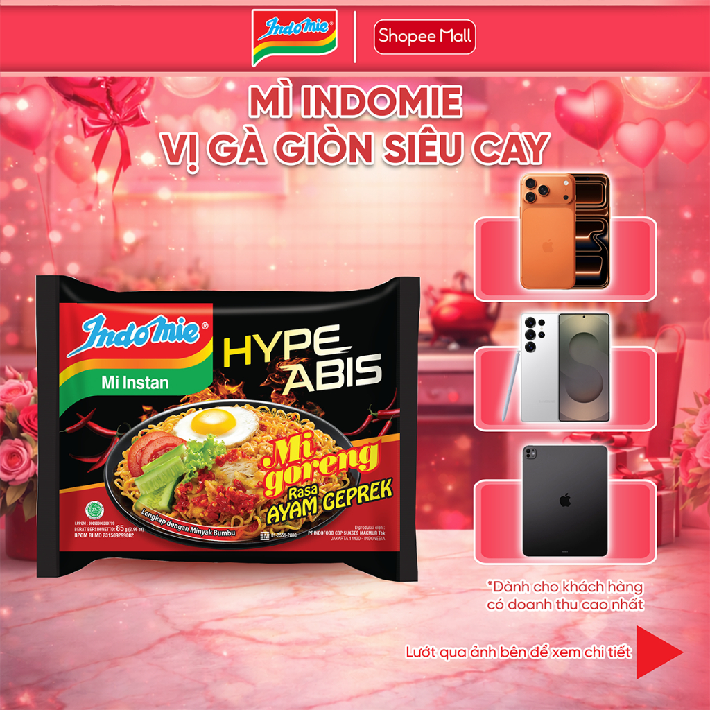 Mì Trộn Indomie Vị Gà Giòn Siêu Cay 85g x Thùng 40 Gói