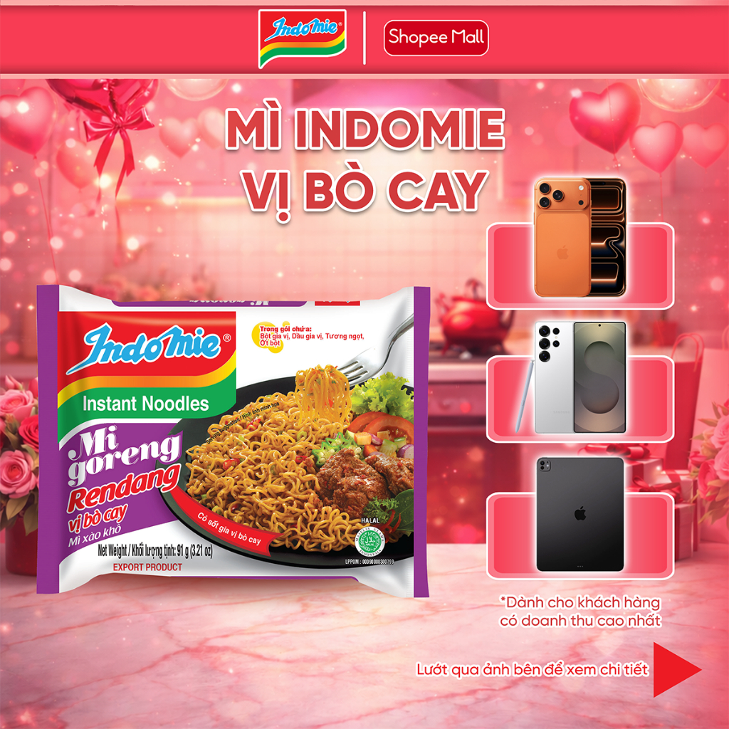 Mì Trộn Indomie Vị Bò Cay 91g x Thùng 40 Gói