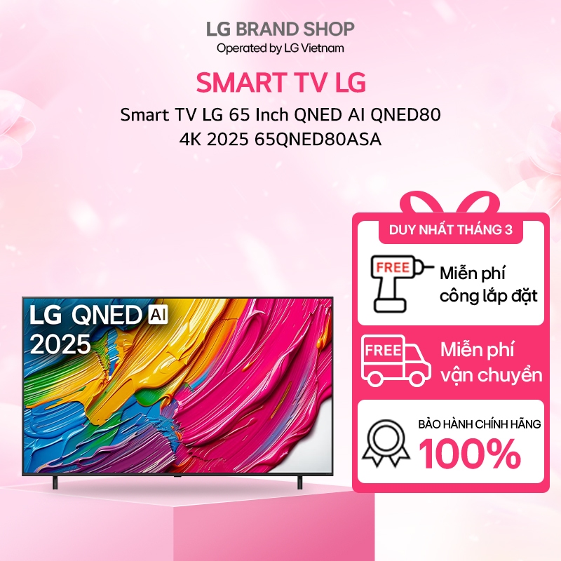 [Chỉ giao miền Nam] 65QNED80ASA - Smart TV LG 65 Inch QNED AI QNED80 4K 2025
