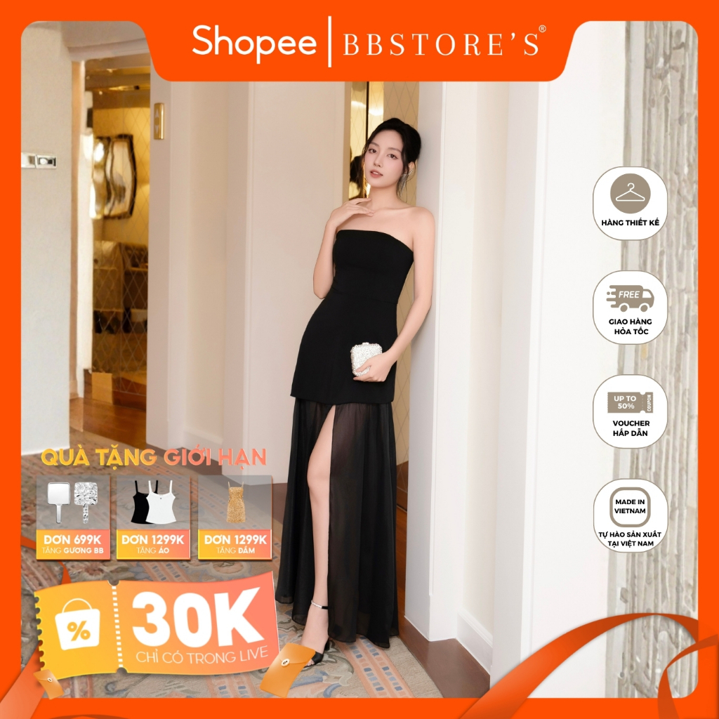 [BBSTORE'S] Đầm Cúp Ngực Tiệc Dài Xẻ Tà Chất Thun Cotton Dày (Không kèm khăn choàng) - D4390B