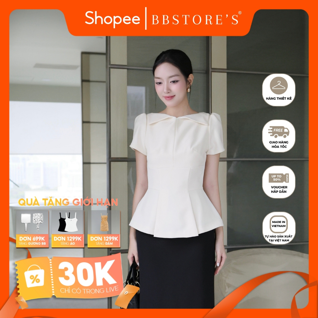 [BBSTORE'S] Áo Kiểu Công Sở Peplum Cổ Thuyền Tay Phồng - A4440B