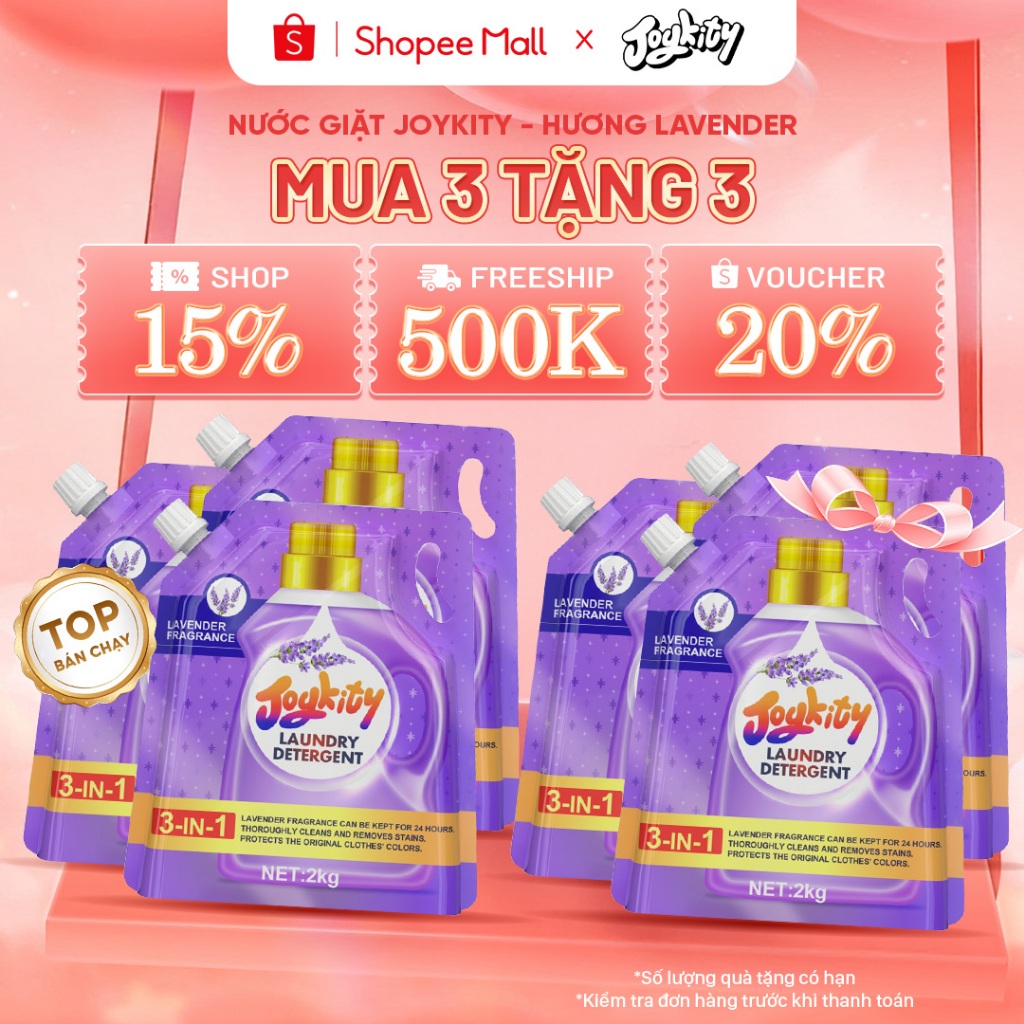 [MUA 3 TẶNG 3] Nước Giặt Joykity Hương Lavender túi 2L Dịu Nhẹ An Toàn Cho Da Lưu Hương 24 Tiếng