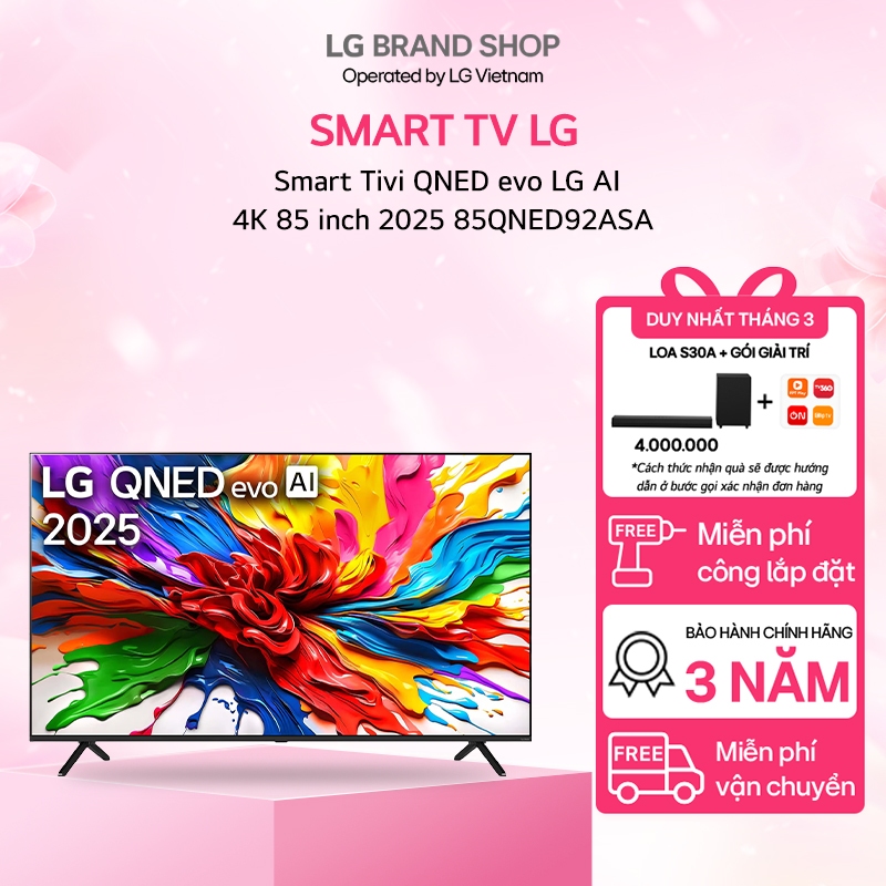 [Chỉ giao Miền Nam] - Smart Tivi QNED evo LG AI 4K 85 inch 2025 85QNED92ASA