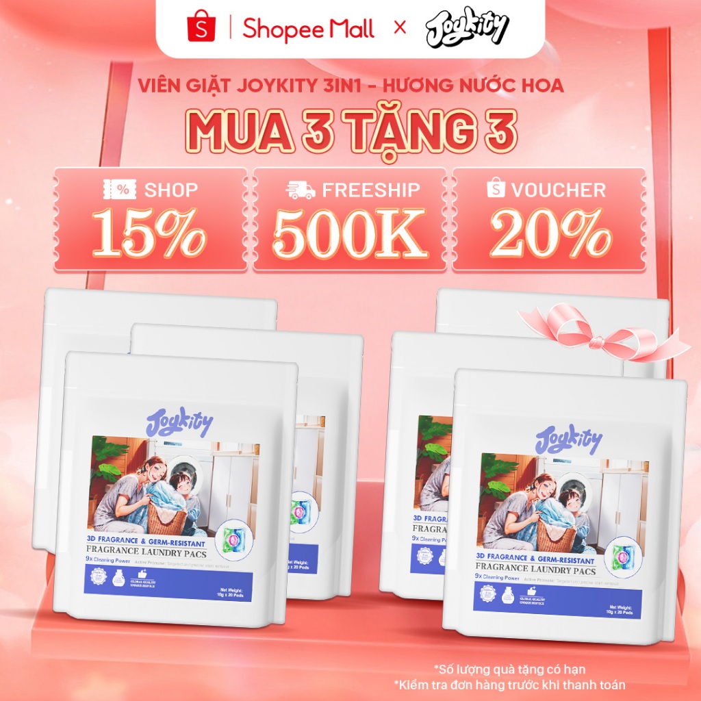 [MUA 3 TẶNG 3] Viên Giặt Hương Nước Hoa Cao Cấp Joykity Công Thức 3in1 An Toàn Cho Da Lưu Hương 24 Giờ