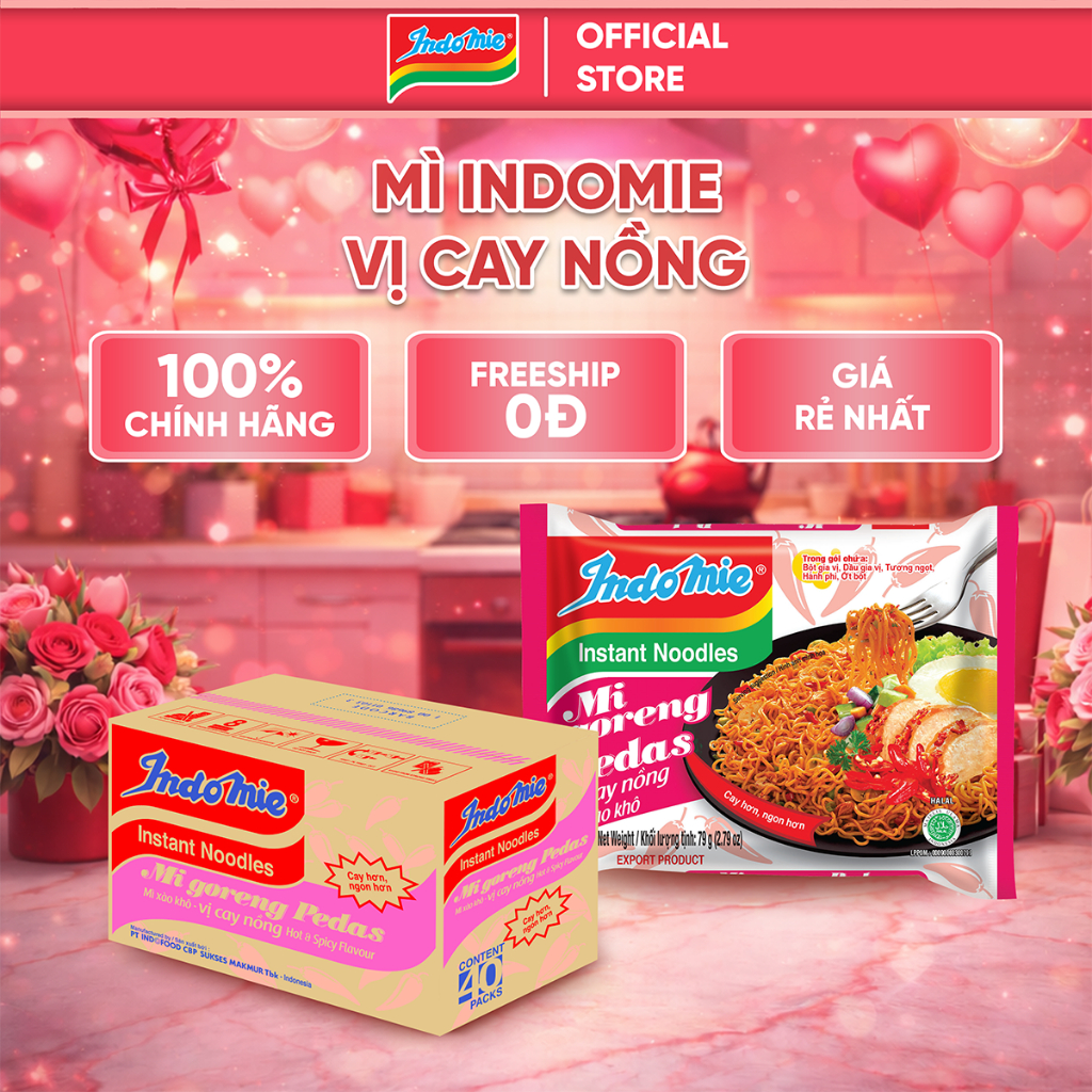 Mì Indomie vị Cay Nồng, mì trộn cay tê chuẩn vị Indonesia 79g x thùng 40 gói