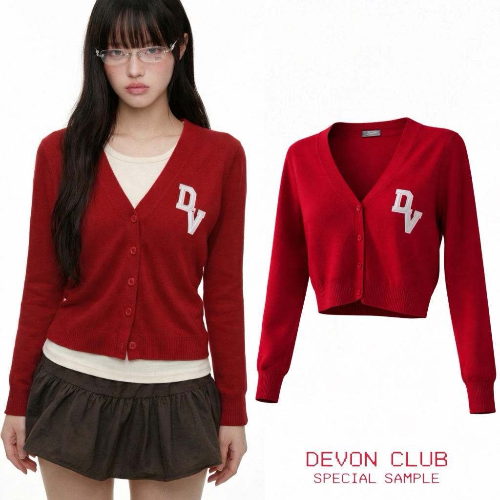 DEVONLTD® ÁO KHOÁC LEN LOGO DV ĐỎ RƯỢU
