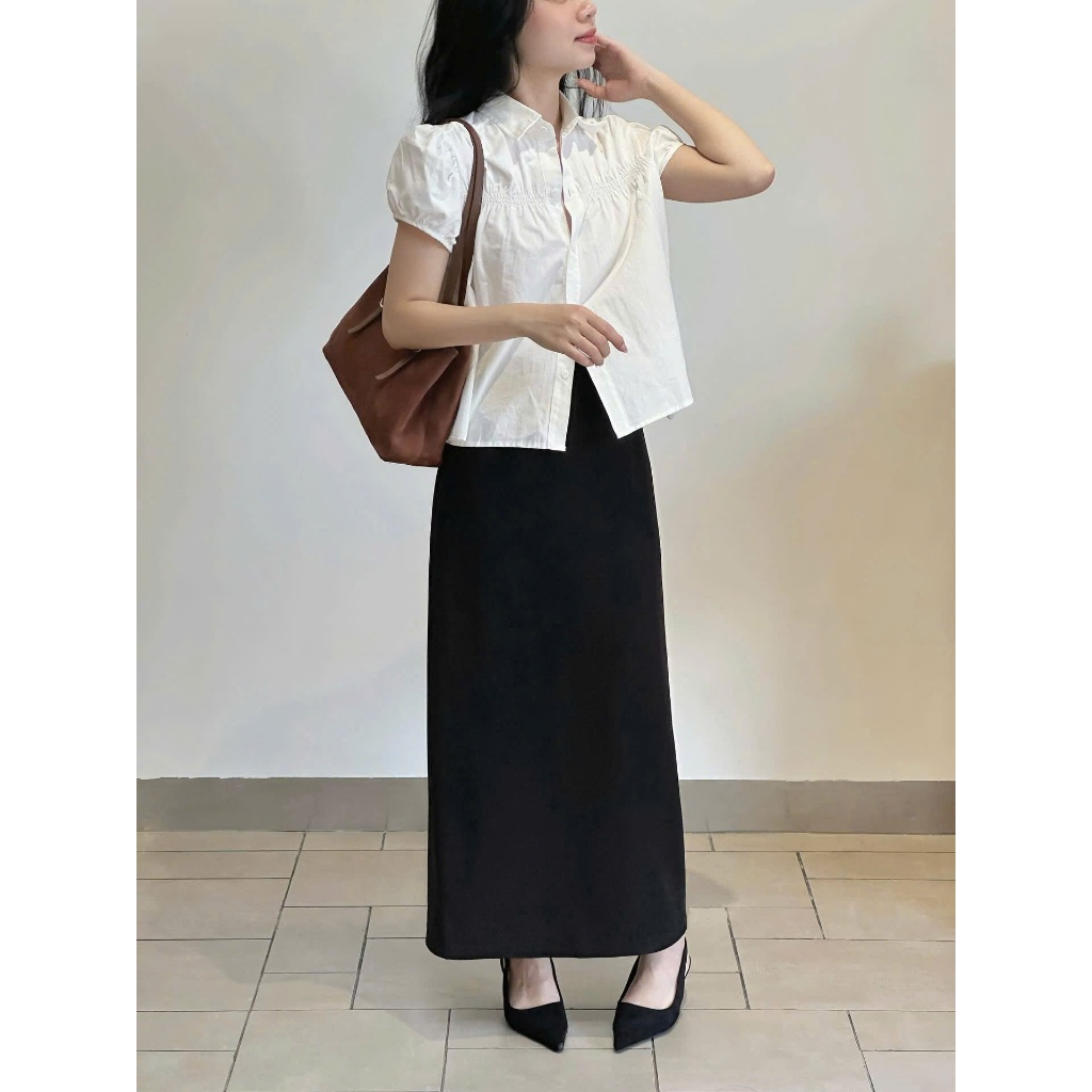 (QCCC) -DH108-👕 Blouse Cổ Bẻ Nhún Ngực – Thanh Lịch & Hiện Đại