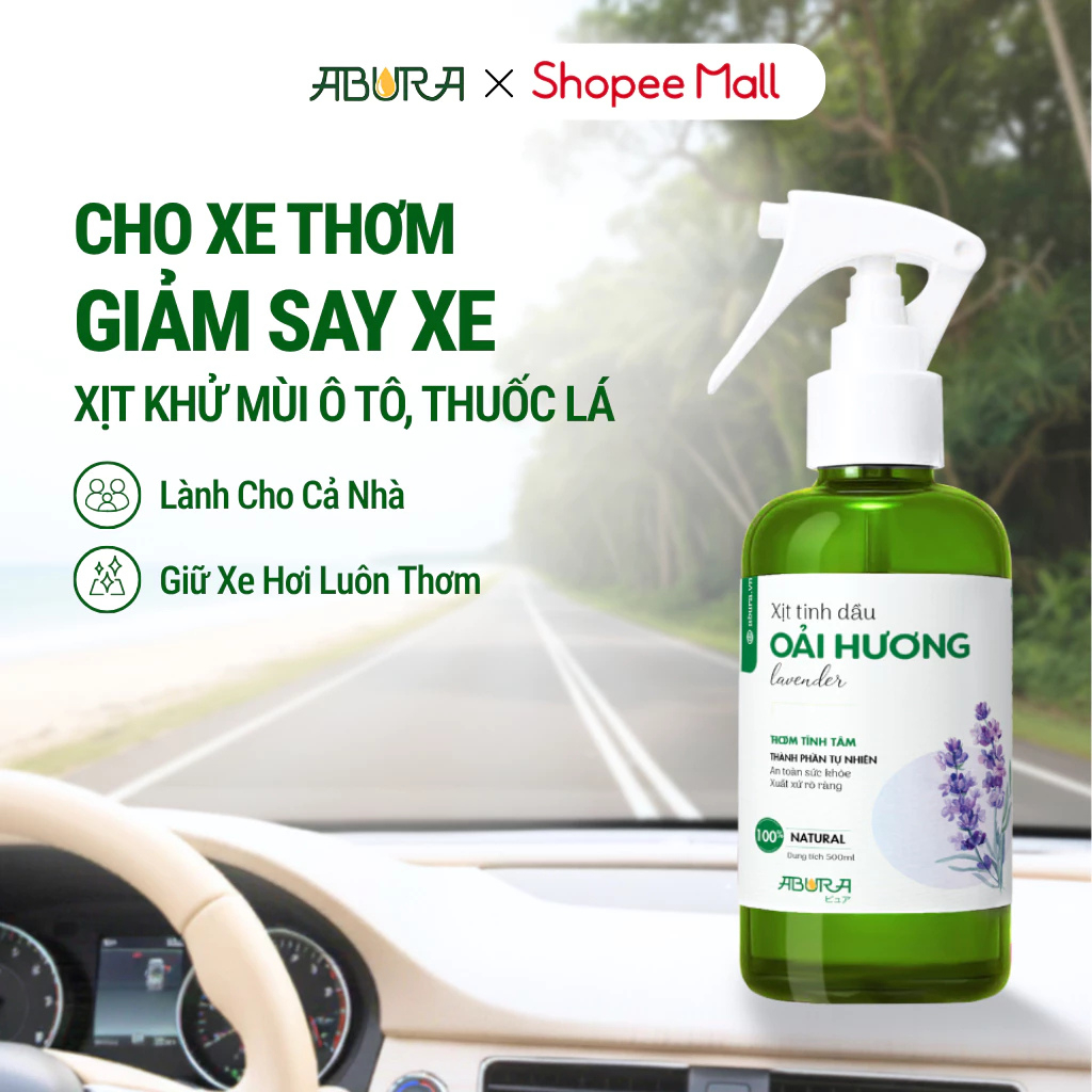 Chai Tinh Dầu Xịt Thơm Khử Mùi Xe Hơi Ô Tô 100ml/300ml/500ml ABURA Khử Mùi Hôi, Chống Say Xe
