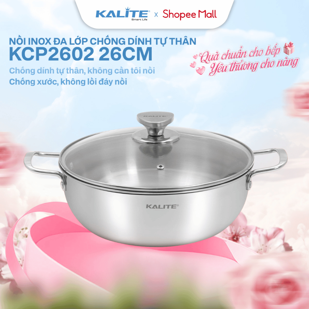 Nồi inox liền khối cao cấp đa năng KALITE KCP2602 26cm | Xoong inox 304 bền bỉ dùng mọi loại bếp