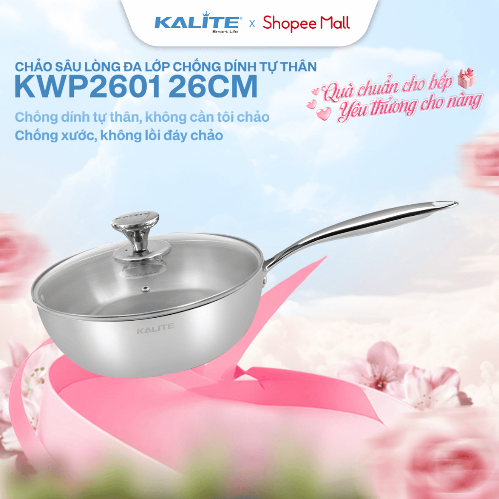 [Size 26] Chảo Inox 304 Sâu Lòng KALITE KWP2601 kèm vung | Chảo Inox Chống Dính Tự Thân Chống Xước A