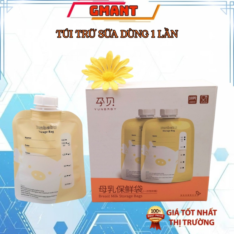 Túi Trữ Sữa Yunbaby 160ml Dạng Túi Có Nắp An Toàn Và Tiện Lợi (1 Hộp 5 Túi)