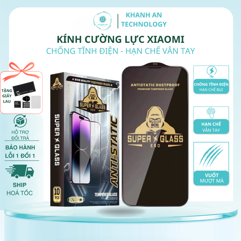 Kính Cường Lực Xiaomi Redmi Note 11/12/13, ... Xiaomi 14T/13T/11T/10T/13C, ... | Kính ESD Đen - Khánh An Technology