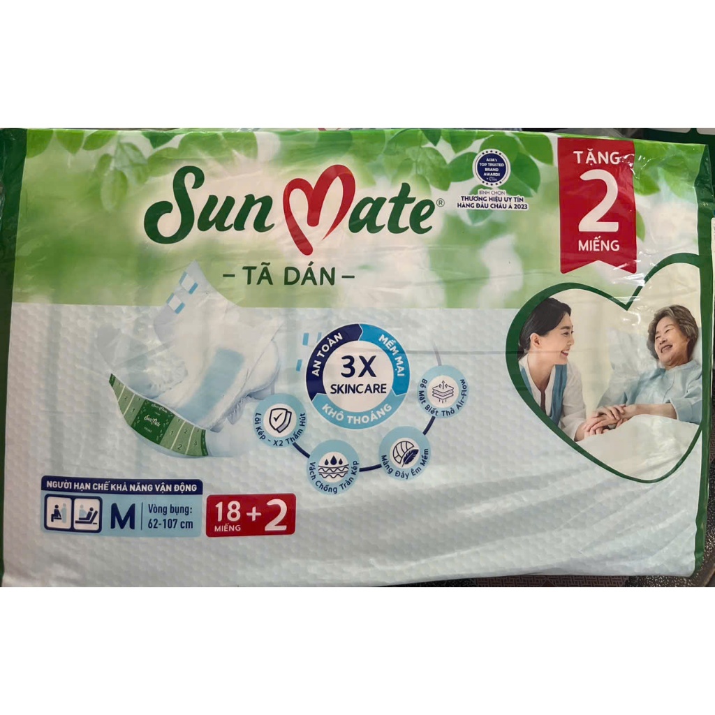 Combo Tiết Kiệm - Tã Dán Sunmate Đủ Size M18+2, L18+2, XL20 - Tã Dán Người Lớn Sunmate