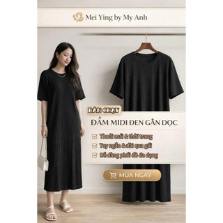 Váy Suông Đen Nữ Dáng Dài Thanh Lịch | Đầm Basic Form Rộng Che Dáng, Vải Rủ Xếp Ly Tự Nhiên, Phong Cách Hàn Quốc