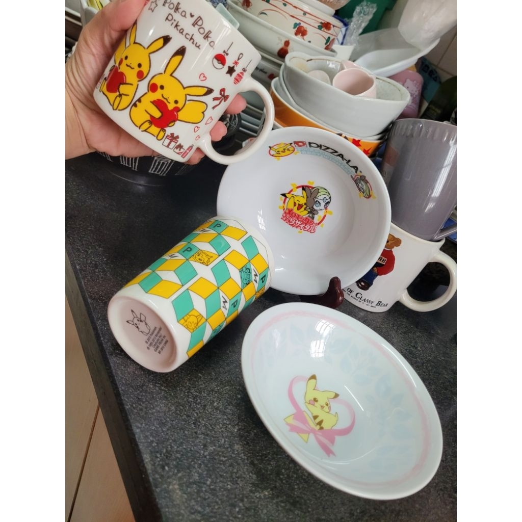 Tô ly chén dĩa PIKACHU, pokemon GỐM SỨ NHẬT 2HAND