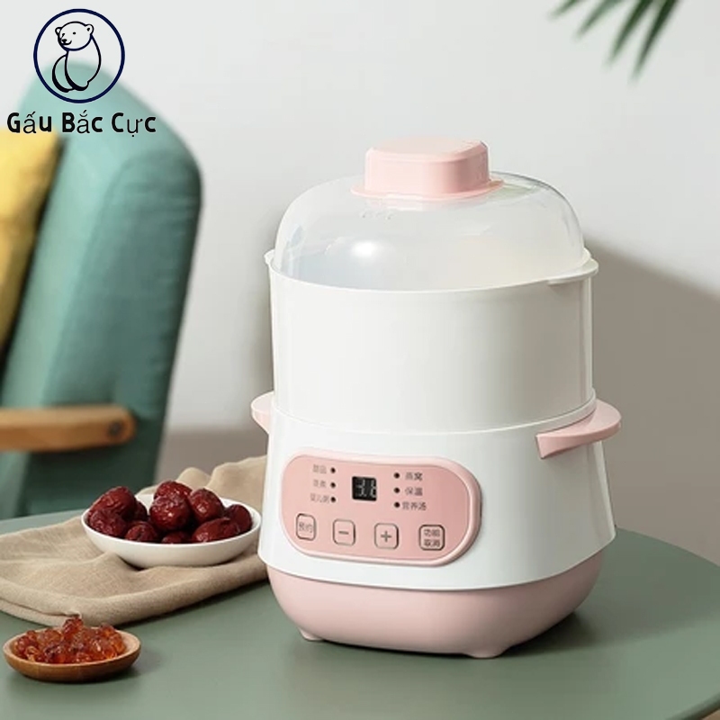 Nồi Nấu Cháo Chậm Chưng Yến Bản Tiếng Việt Hầm Cách Thủy Đa Năng 6 Chế Độ Nấu Lòng Nồi Sứ Dung Tích 1L Có Hẹn Giờ